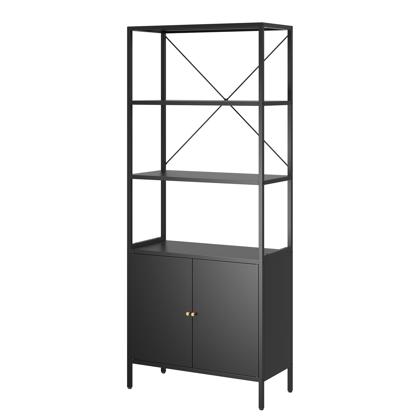 Benson 71.25-inch Black Two Door Storage Cabinet with Open and Closed Shelving