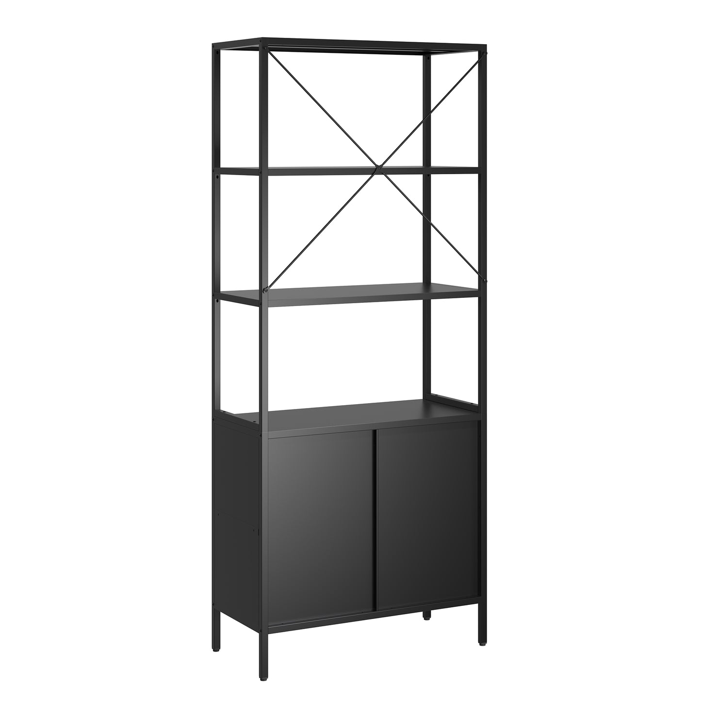 Benson 71.25-inch Black Two Door Storage Cabinet with Open and Closed Shelving