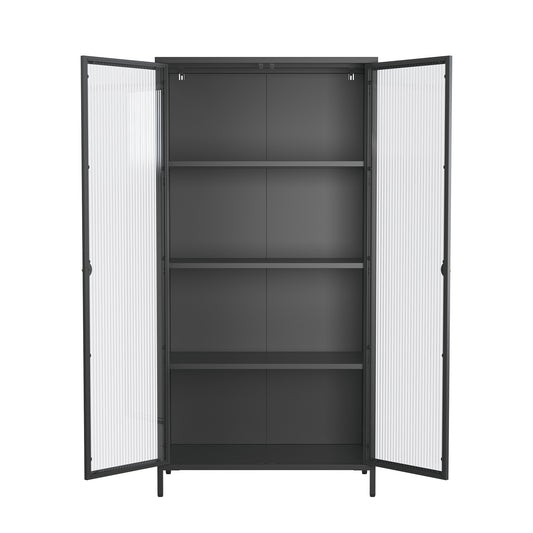 Benoite 63.05-inch Black Two Door Storage Cabinet with Fluted Clear Doors and Gold Handles