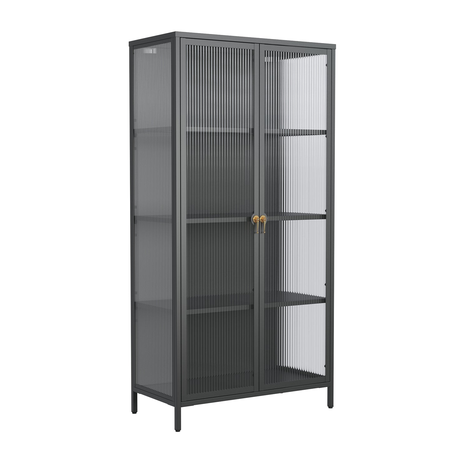 Benoite 63.05-inch Black Two Door Storage Cabinet with Fluted Clear Doors and Gold Handles