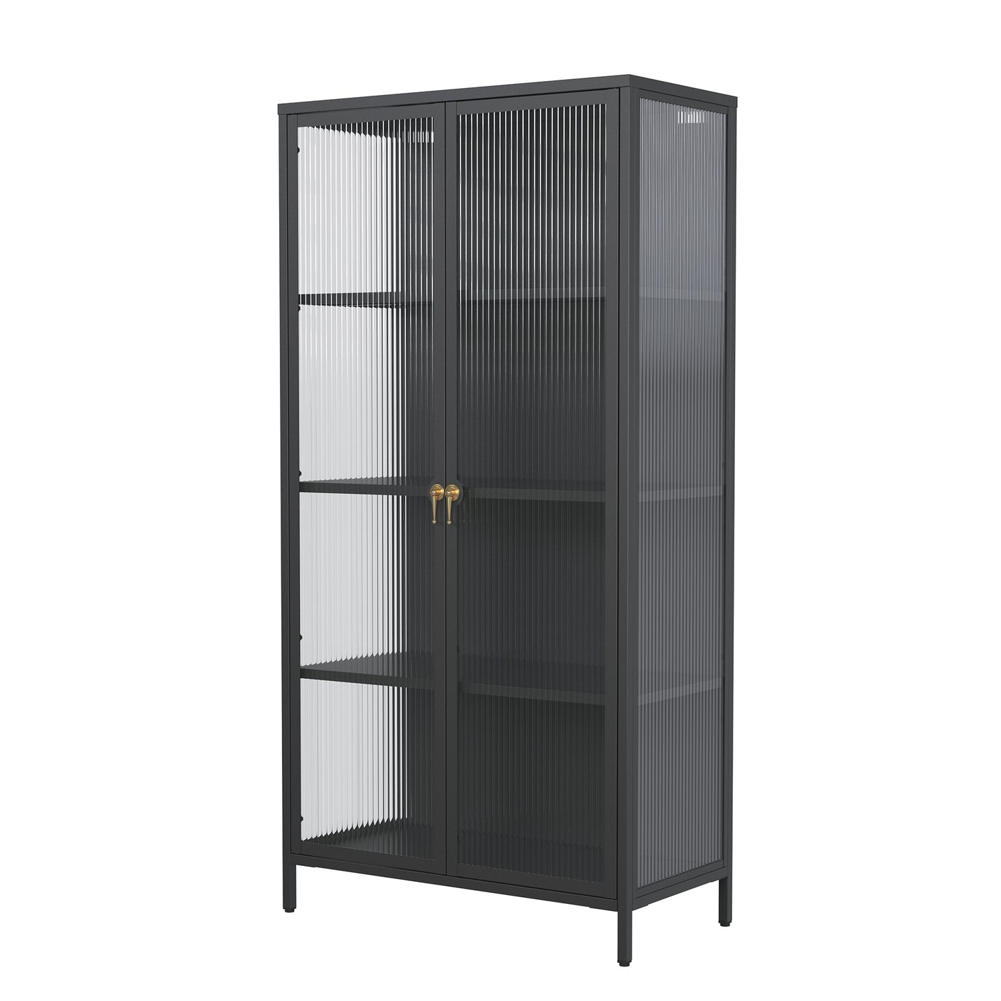 Benoite 63.05-inch Black Two Door Storage Cabinet with Fluted Clear Doors and Gold Handles