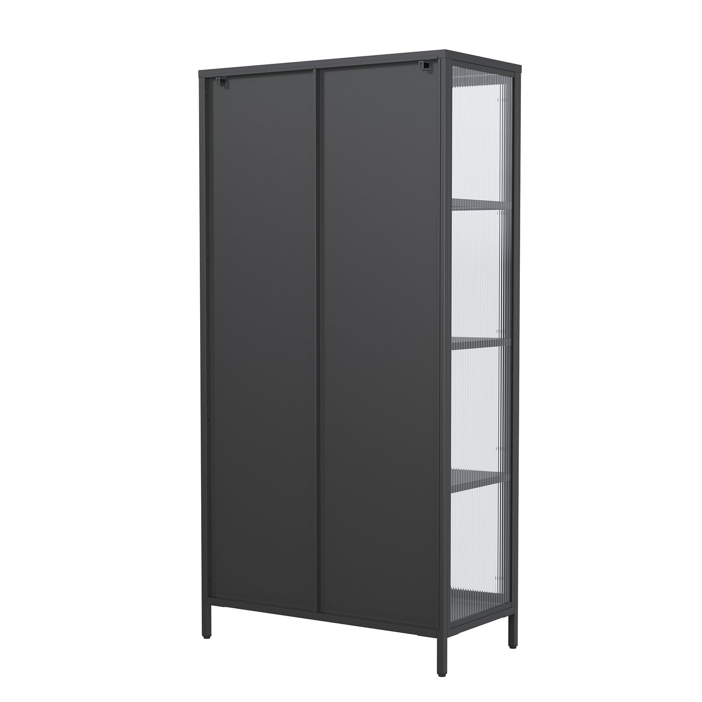 Benoite 63.05-inch Black Two Door Storage Cabinet with Fluted Clear Doors and Gold Handles