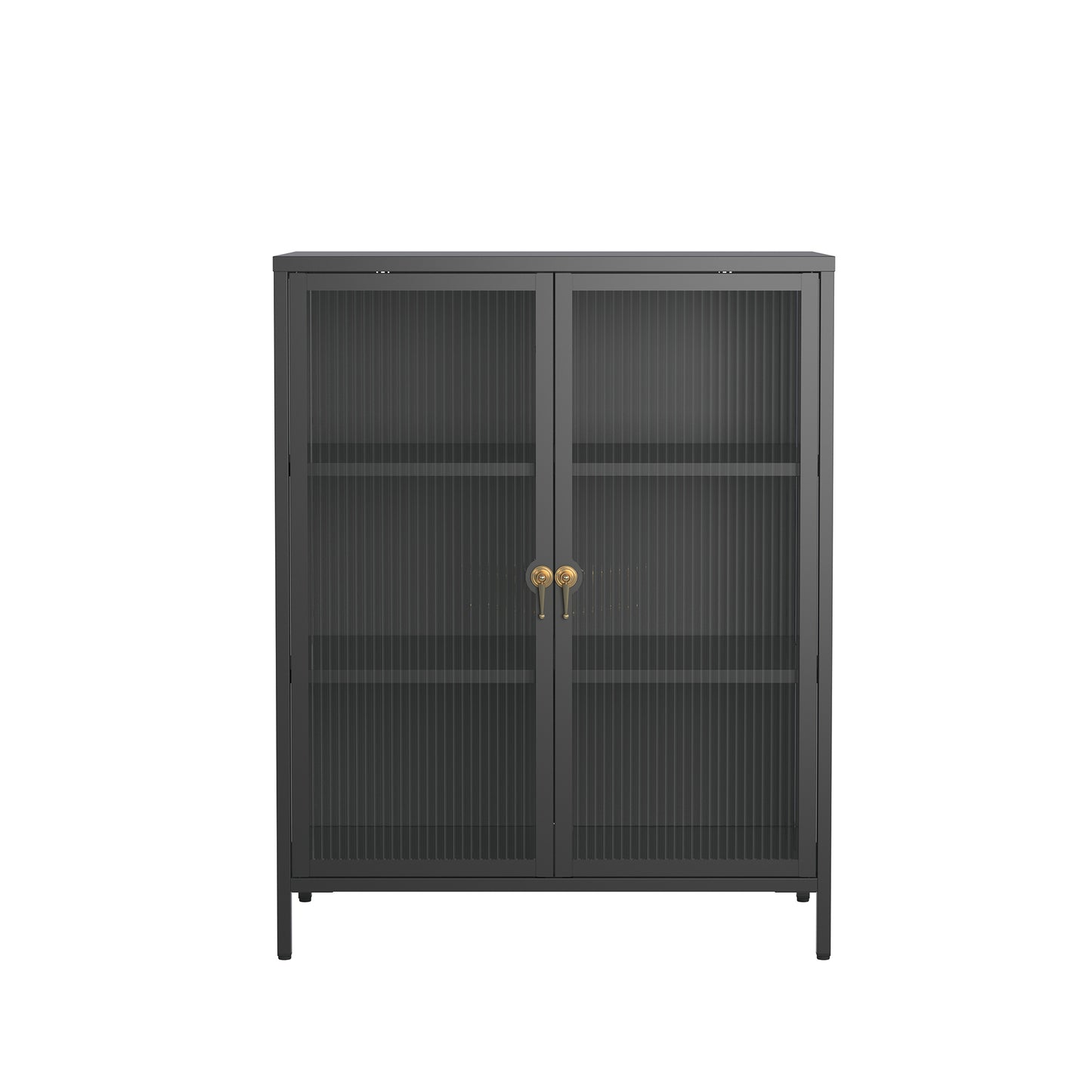 Benoite 40.04-inch Black Two Door Storage Cabinet with Fluted Clear Doors and Gold Handles