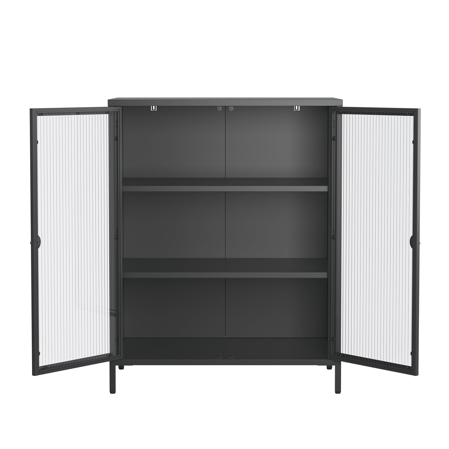Benoite 40.04-inch Black Two Door Storage Cabinet with Fluted Clear Doors and Gold Handles
