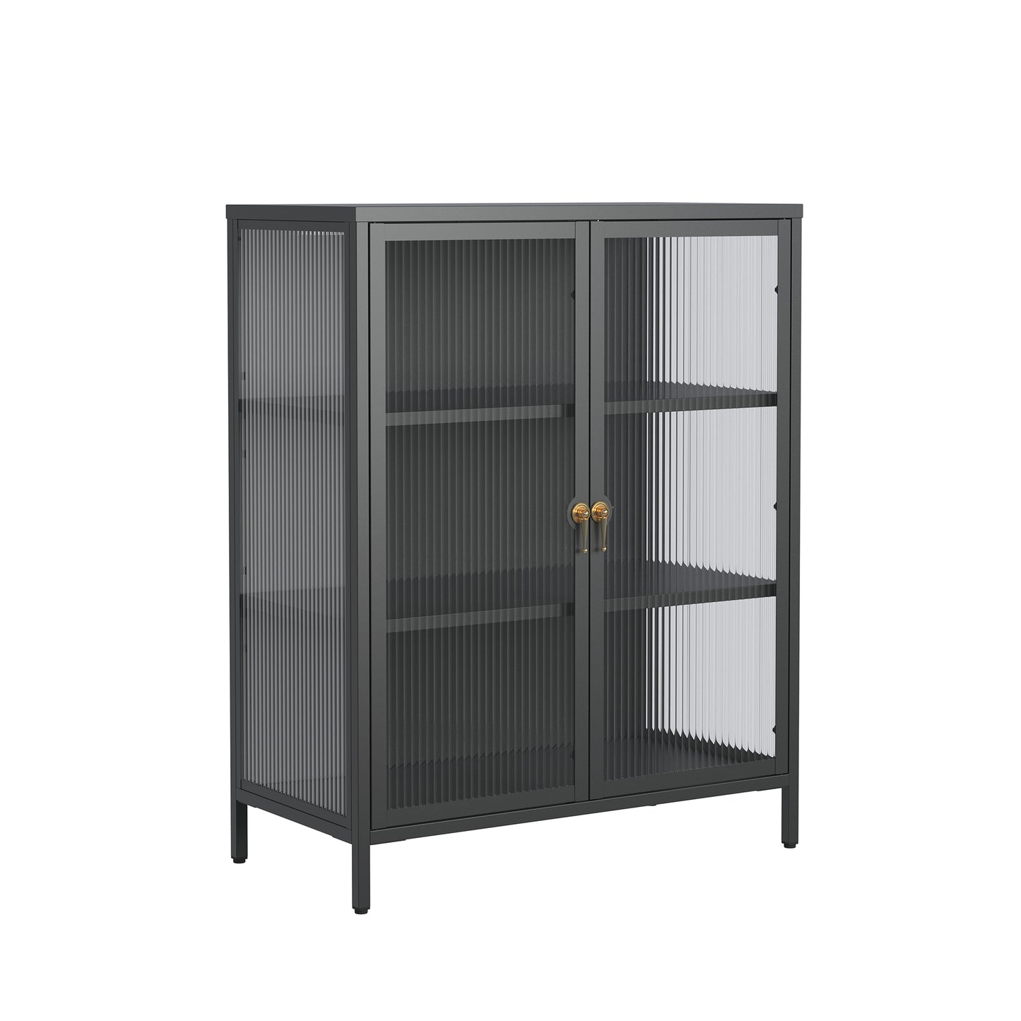 Benoite 40.04-inch Black Two Door Storage Cabinet with Fluted Clear Doors and Gold Handles