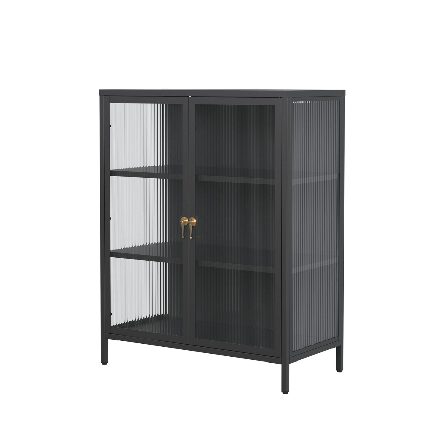 Benoite 40.04-inch Black Two Door Storage Cabinet with Fluted Clear Doors and Gold Handles