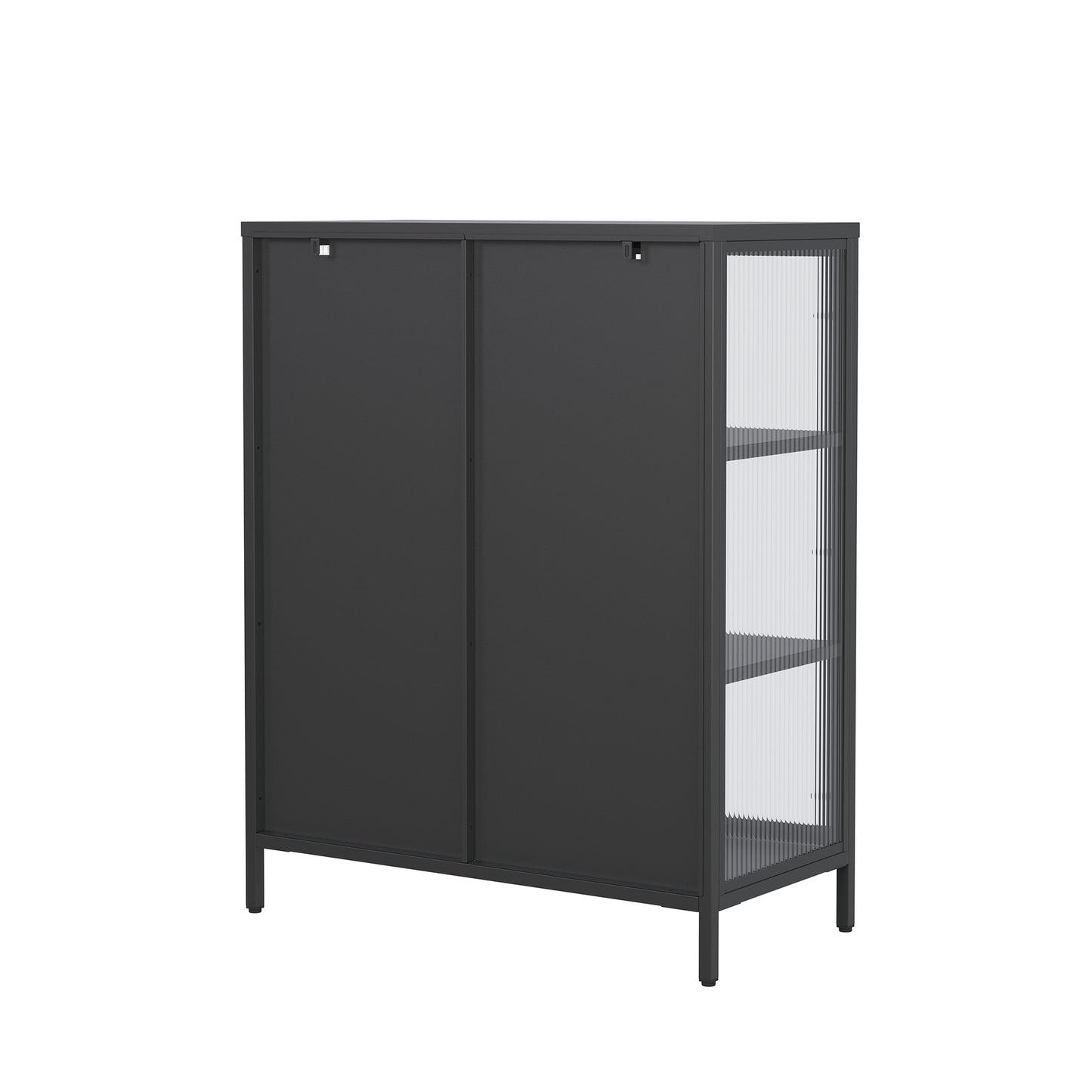 Benoite 40.04-inch Black Two Door Storage Cabinet with Fluted Clear Doors and Gold Handles