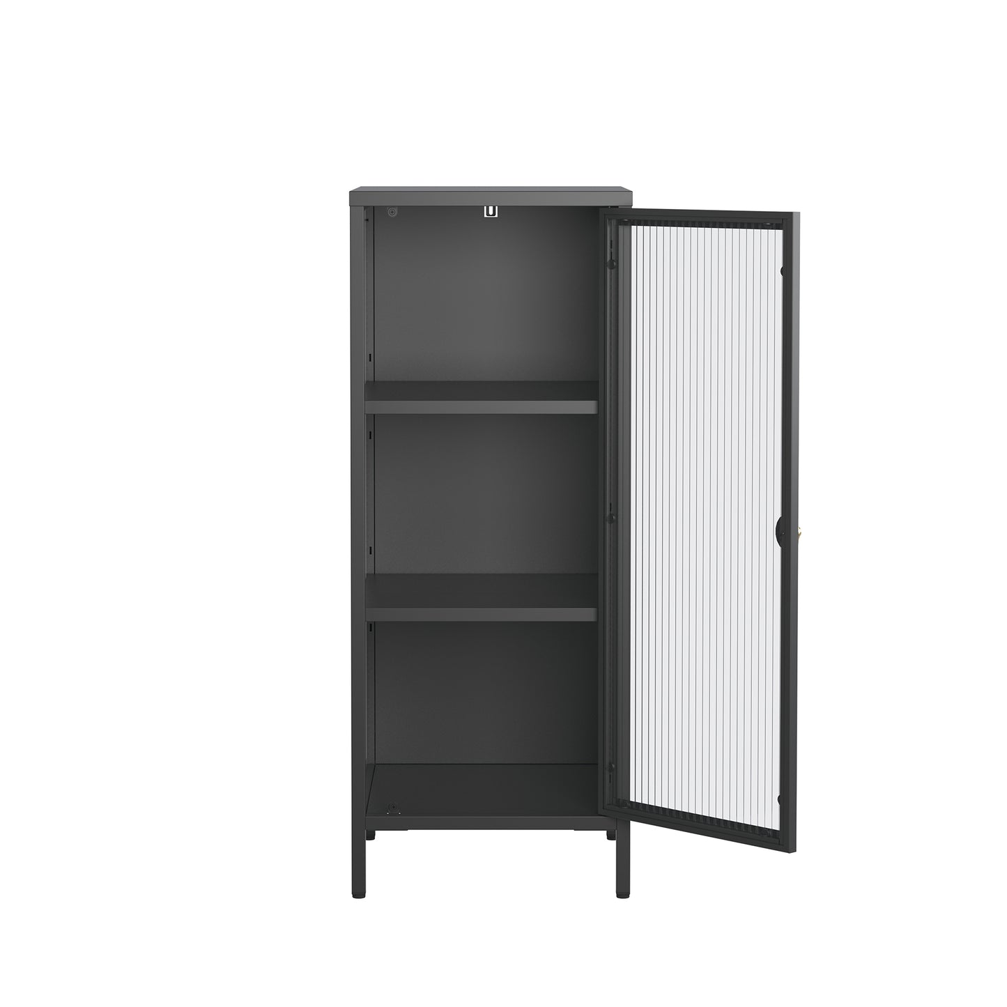 Benoite 40.02-inch Black One Door Storage Cabinet with Fluted Clear Door and Gold Handle