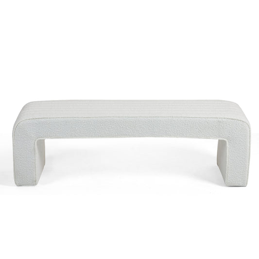 Benicia White Boucle Upholstered Fabric Tufted Bench