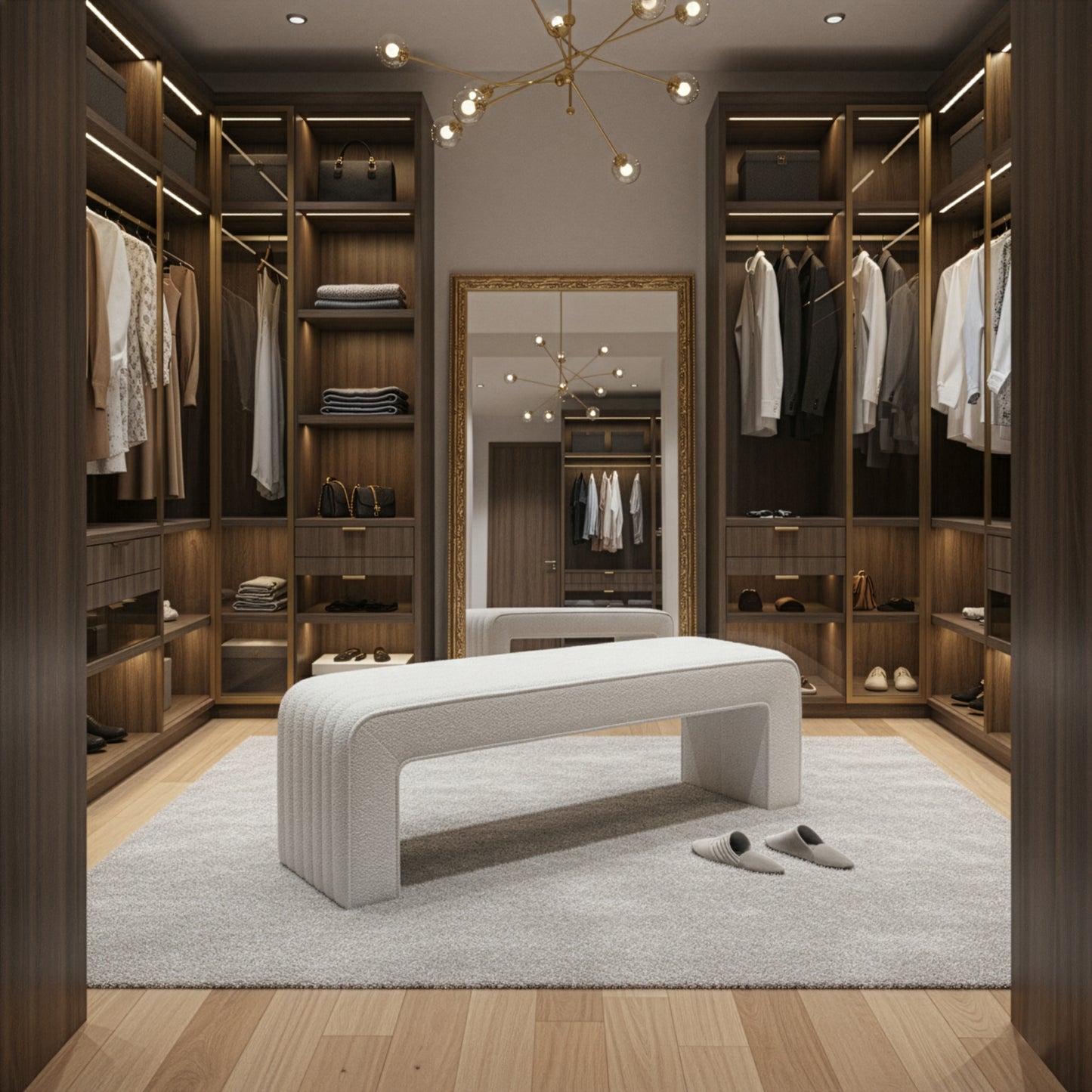 Benicia White Boucle Upholstered Fabric Tufted Bench