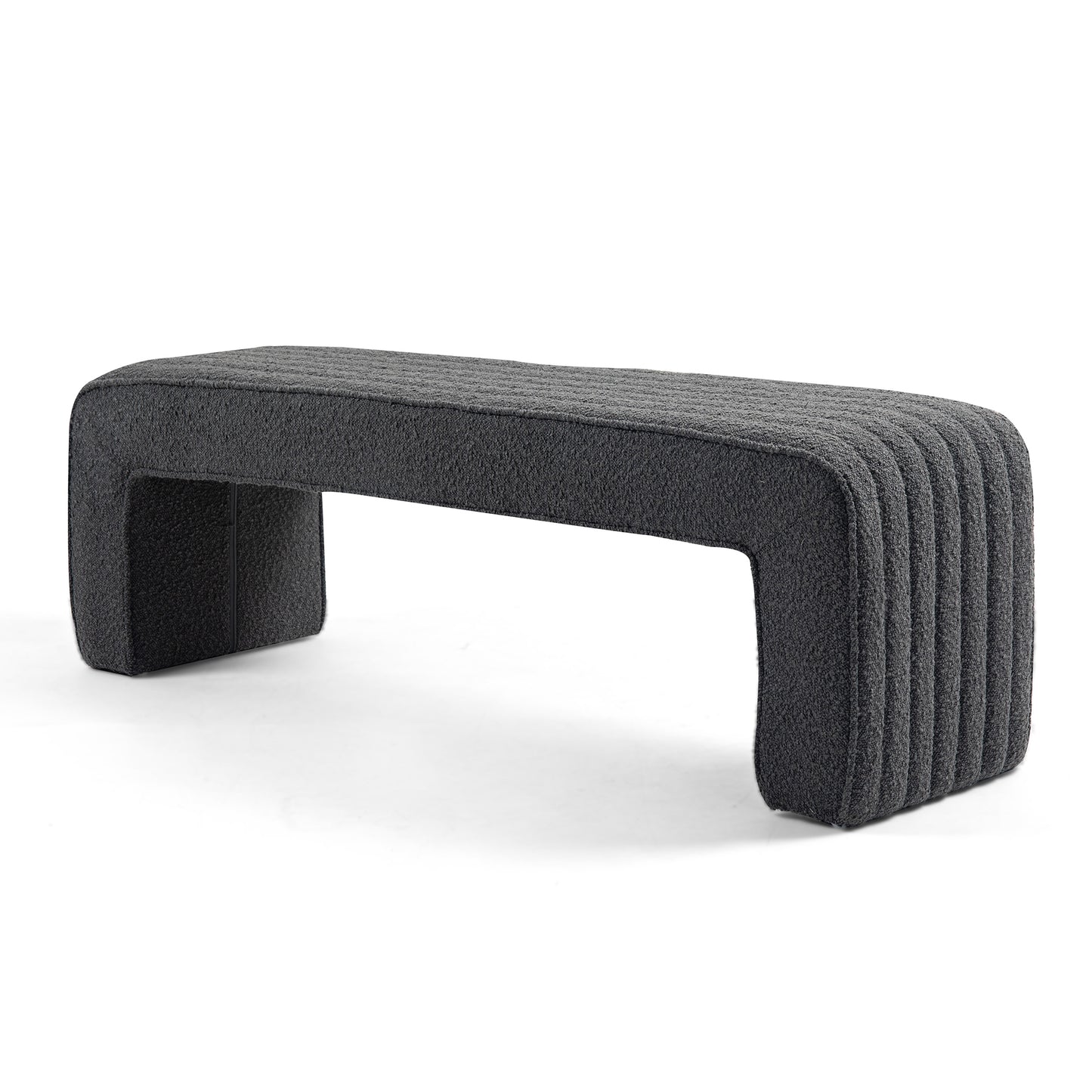 Benicia Gray Boucle Upholstered Fabric Tufted Bench