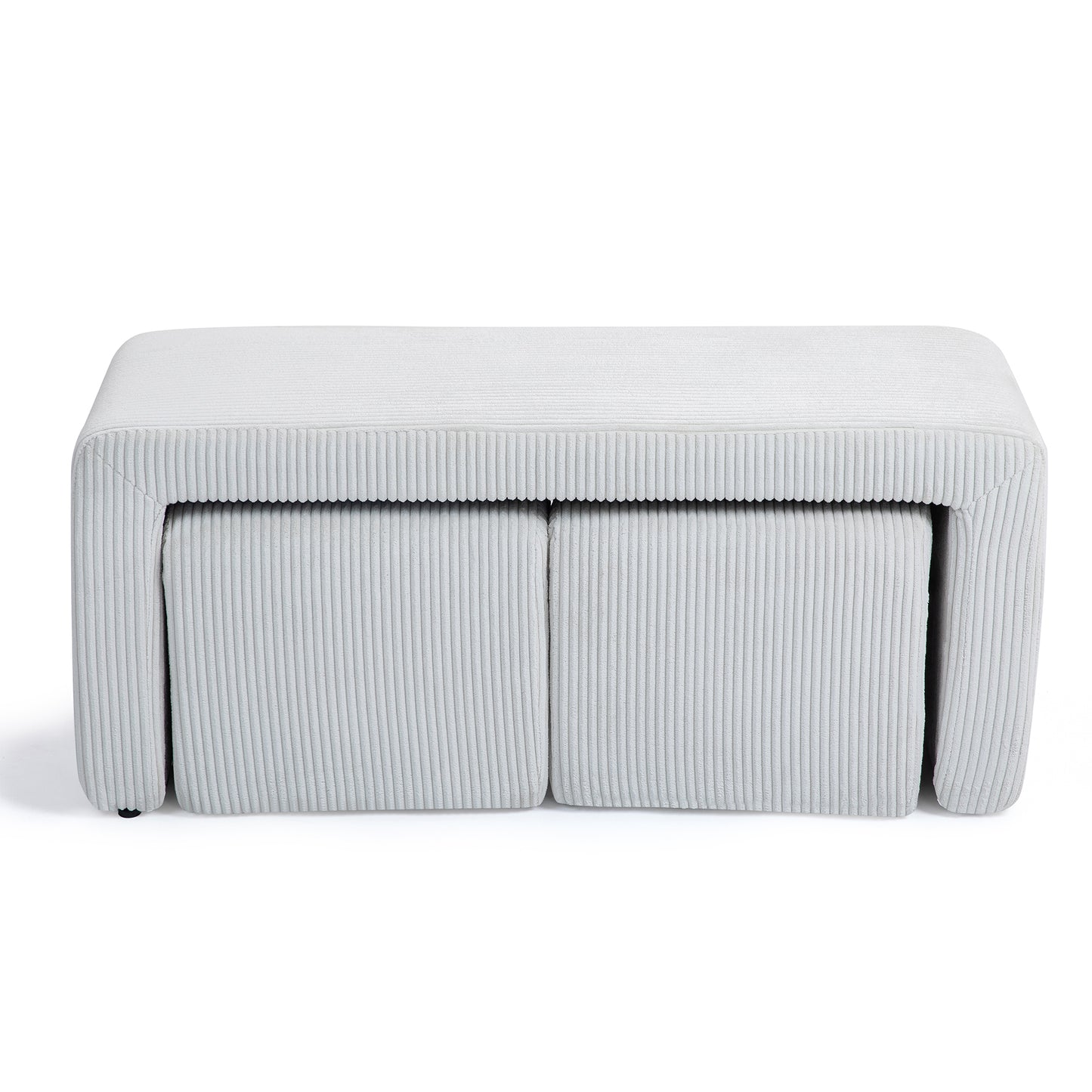 Belgin Beige Corduroy Velvet Fabric Bench with Ottomans