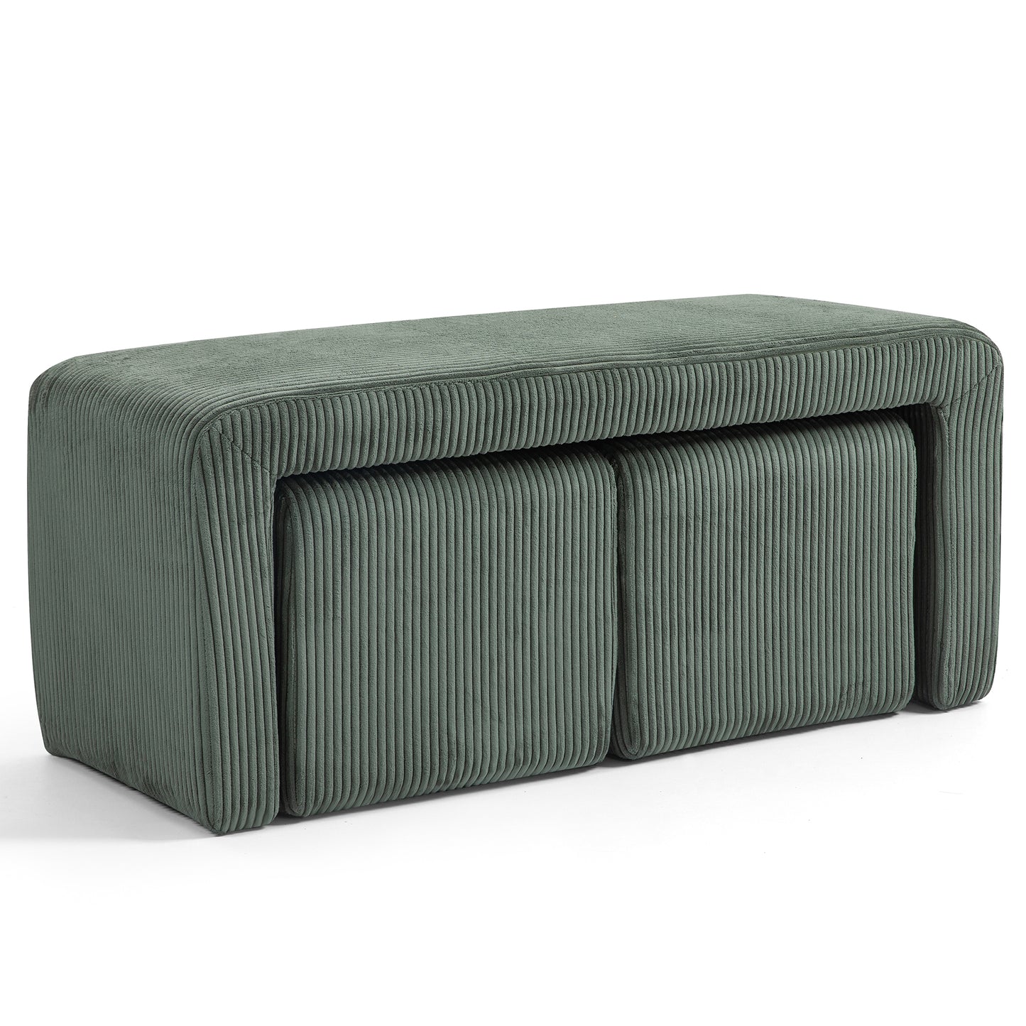 Belgin Green Corduroy Velvet Fabric Bench with Ottomans
