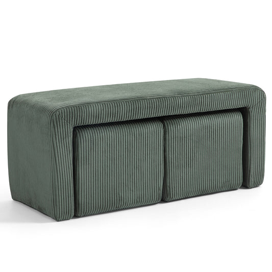 Belgin Green Corduroy Velvet Fabric Bench with Ottomans