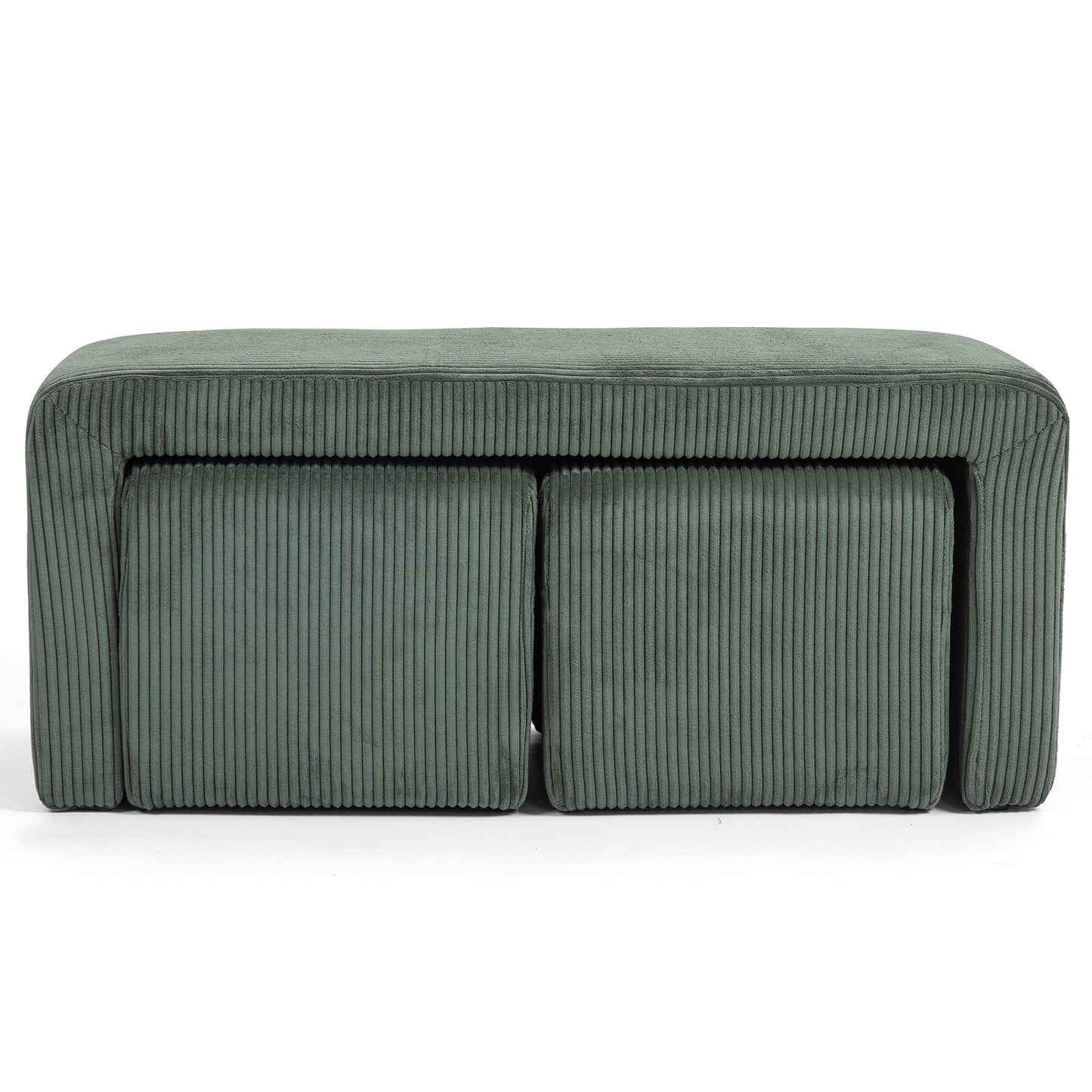 Belgin Green Corduroy Velvet Fabric Bench with Ottomans