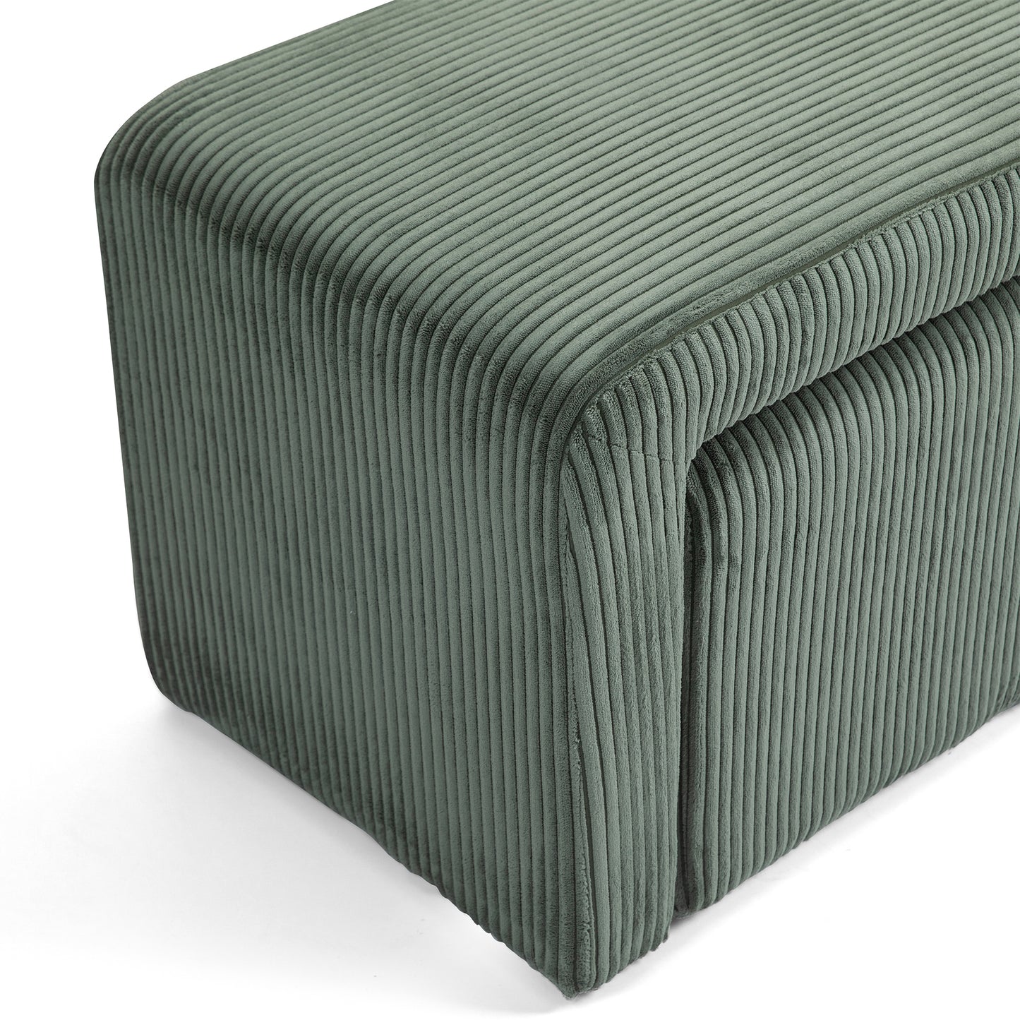 Belgin Green Corduroy Velvet Fabric Bench with Ottomans