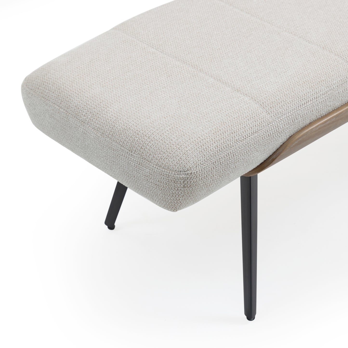 Bevin Beige Washed Woven Fabric Bench with White Washed Wood Accents and Black Iron Legs