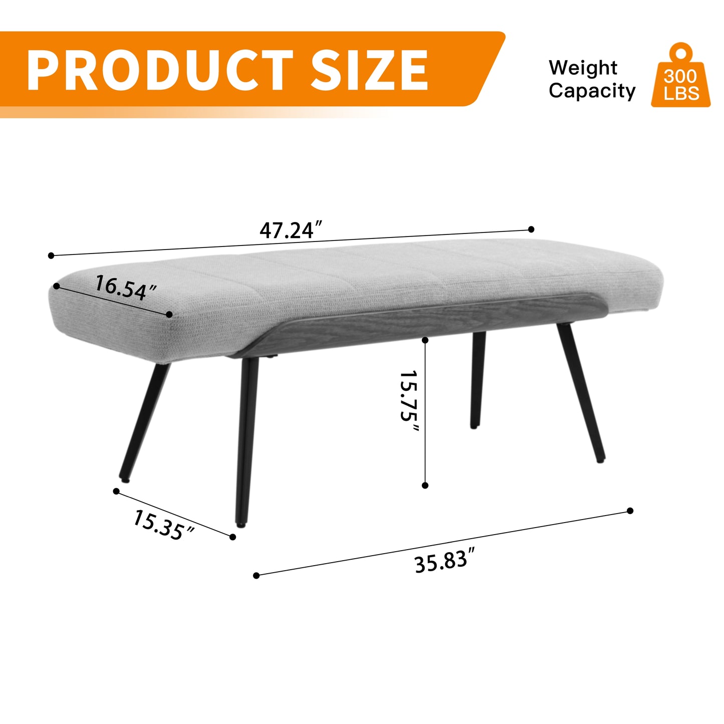 Bevin Beige Washed Woven Fabric Bench with White Washed Wood Accents and Black Iron Legs