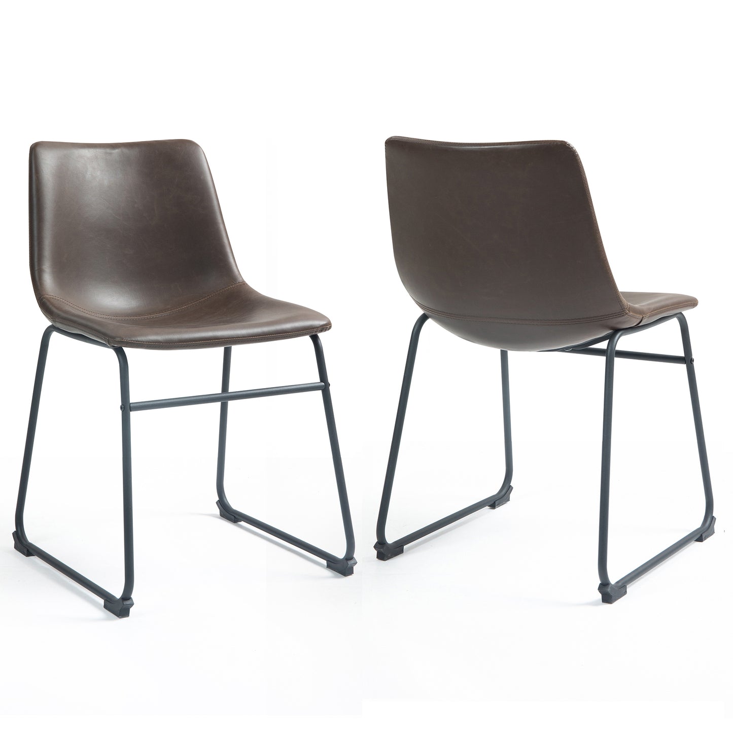 Set of 2 Adan Iron Frame Dark Brown Faux Leather Dining Chair