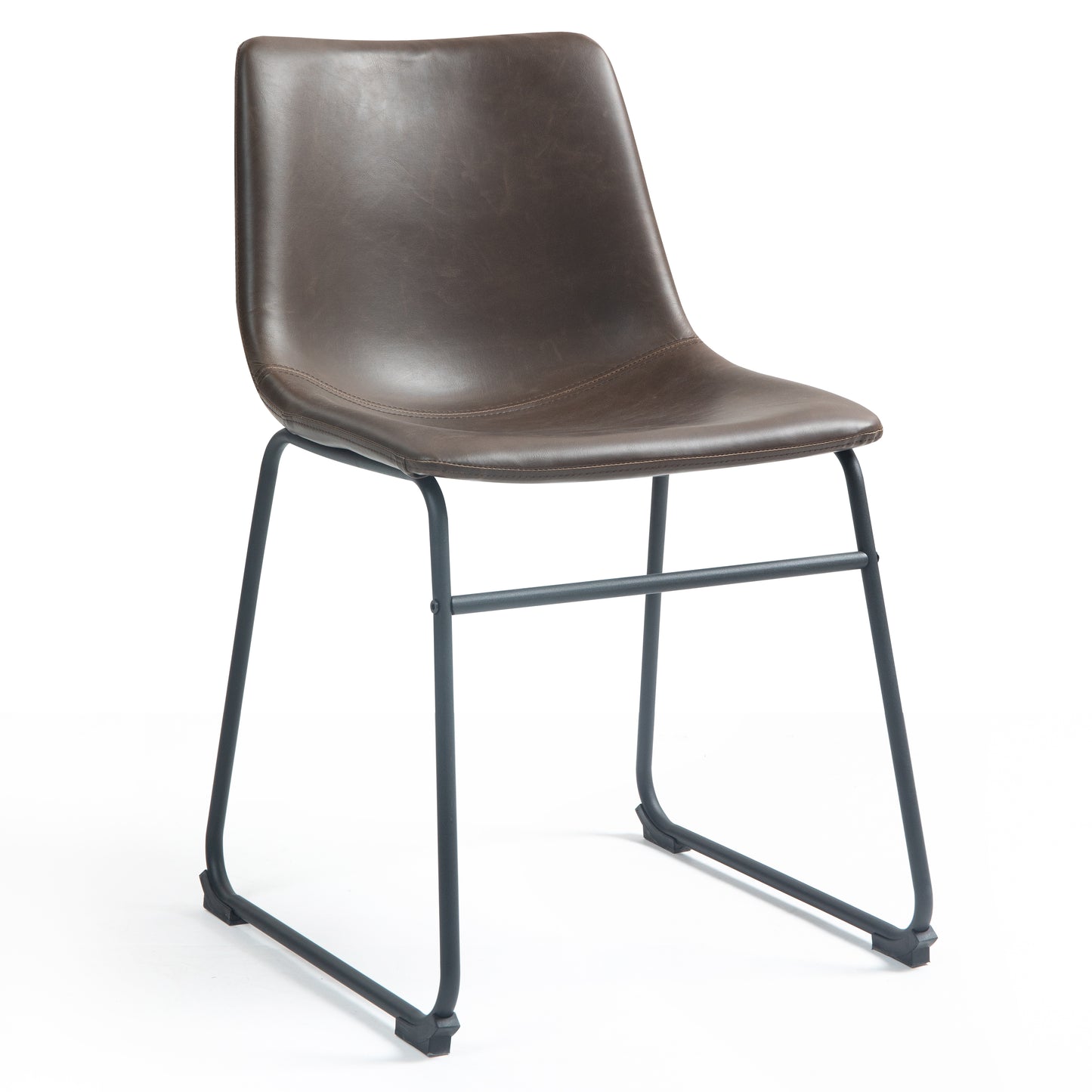 Set of 2 Adan Iron Frame Dark Brown Faux Leather Dining Chair