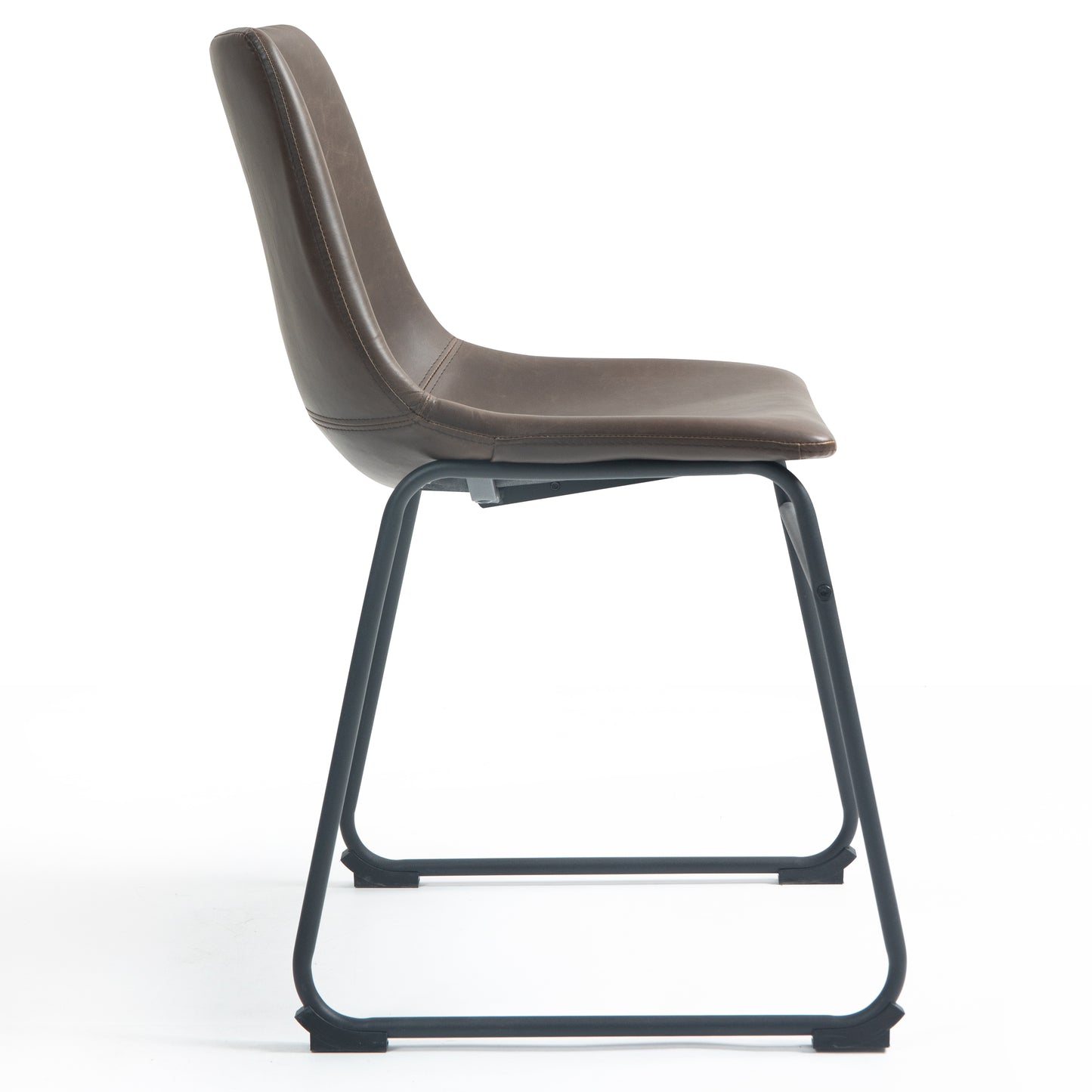 Set of 2 Adan Iron Frame Dark Brown Faux Leather Dining Chair