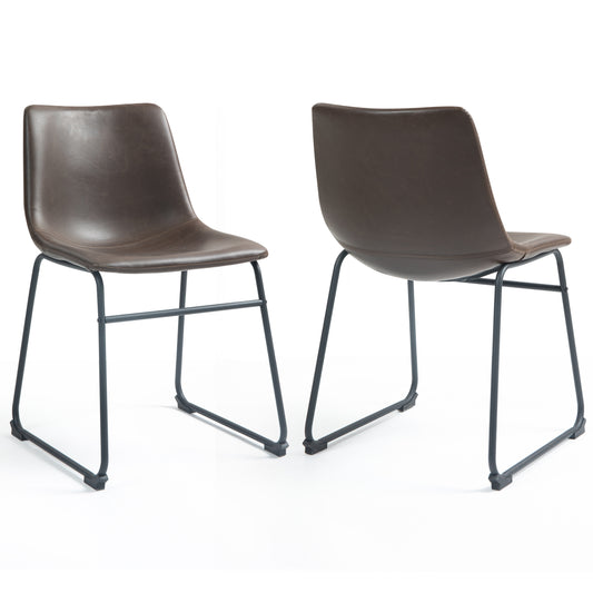 Set of 2 Adan Iron Frame Dark Brown Faux Leather Dining Chair