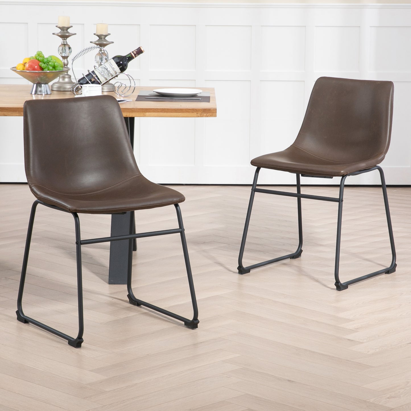 Set of 2 Adan Iron Frame Dark Brown Faux Leather Dining Chair