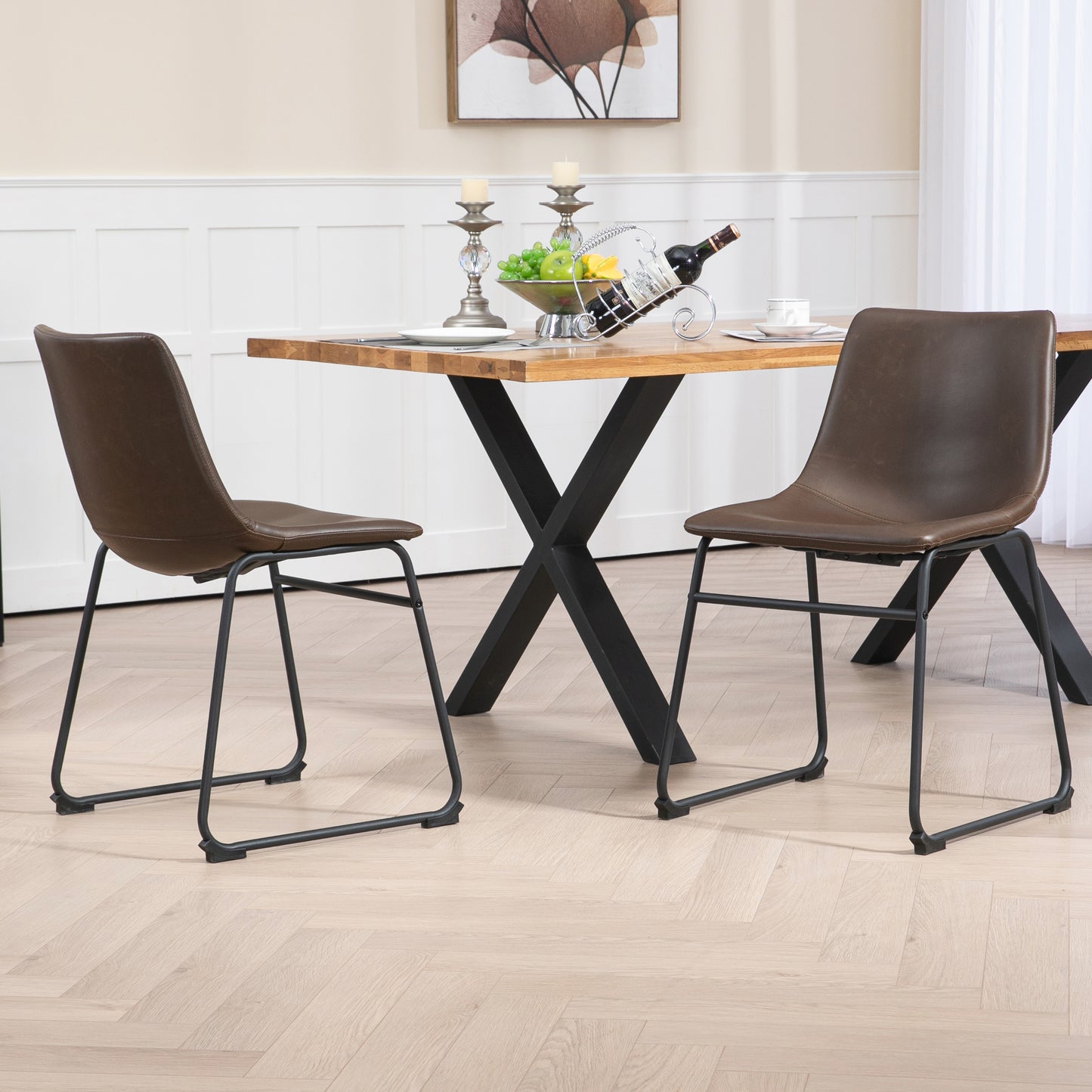 Set of 2 Adan Iron Frame Dark Brown Faux Leather Dining Chair