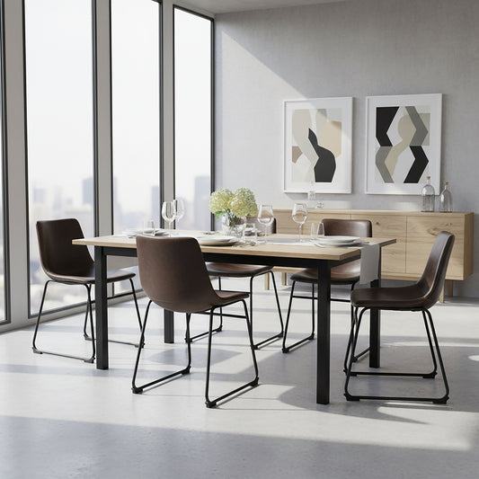 Set of 2 Adan Iron Frame Dark Brown Faux Leather Dining Chair