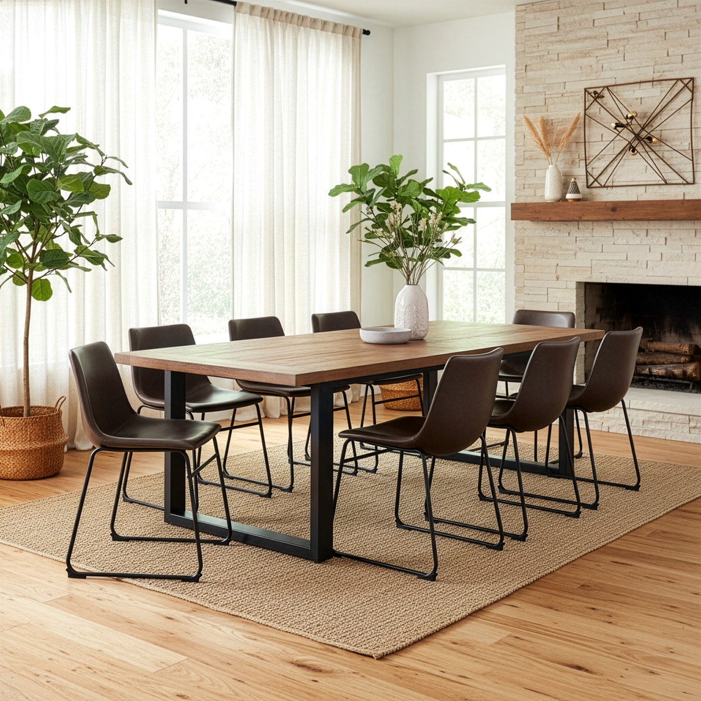 Set of 2 Adan Iron Frame Dark Brown Faux Leather Dining Chair