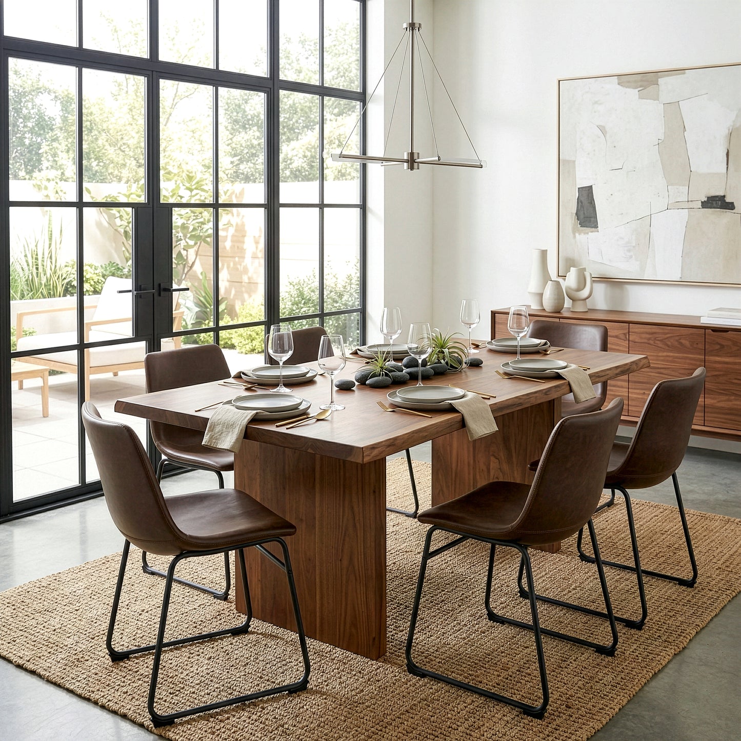 Set of 2 Adan Iron Frame Dark Brown Faux Leather Dining Chair