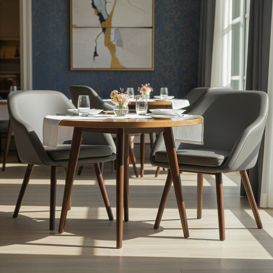 Adaya Grey PU Leather Arm Chair with Beech Legs (Set of 2)