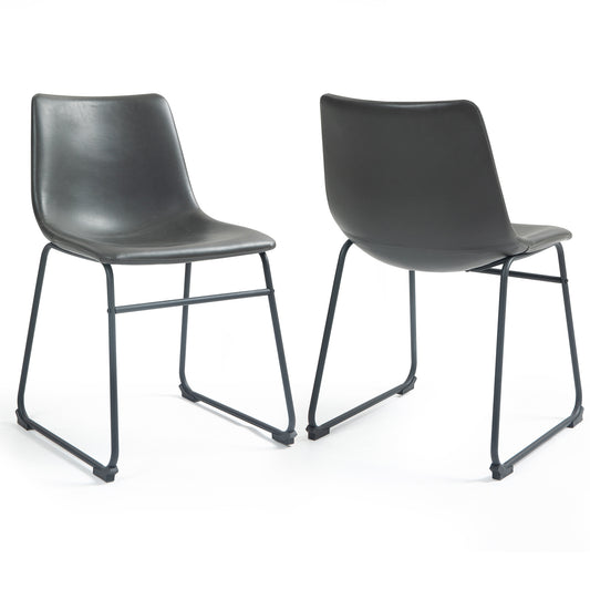 Set of 2 Adan Iron Frame Vintage Gray Faux Leather Dining Chair