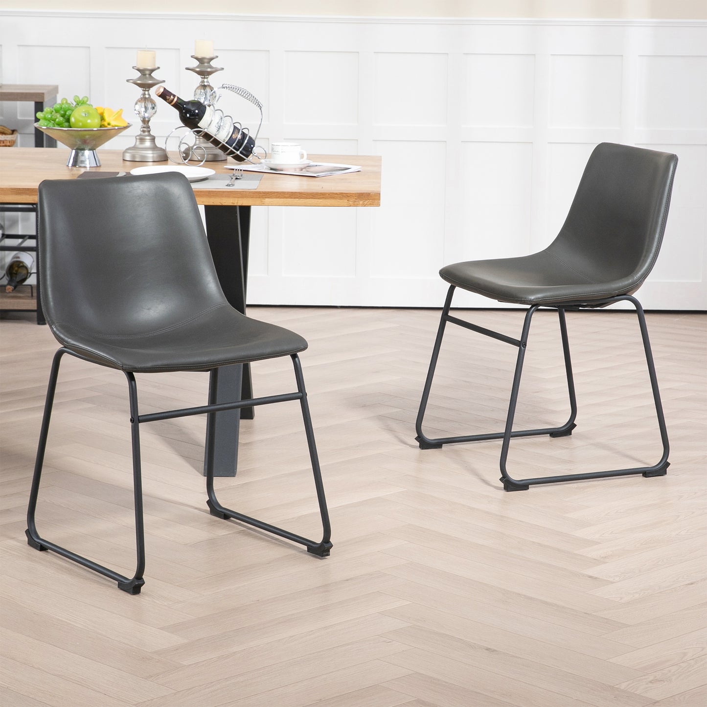 Set of 2 Adan Iron Frame Vintage Gray Faux Leather Dining Chair