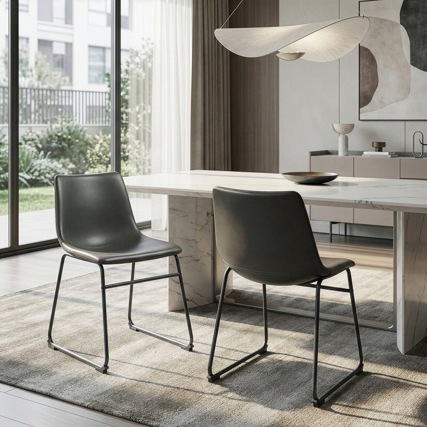 Set of 2 Adan Iron Frame Vintage Gray Faux Leather Dining Chair