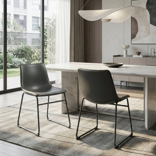 Set of 2 Adan Iron Frame Vintage Gray Faux Leather Dining Chair