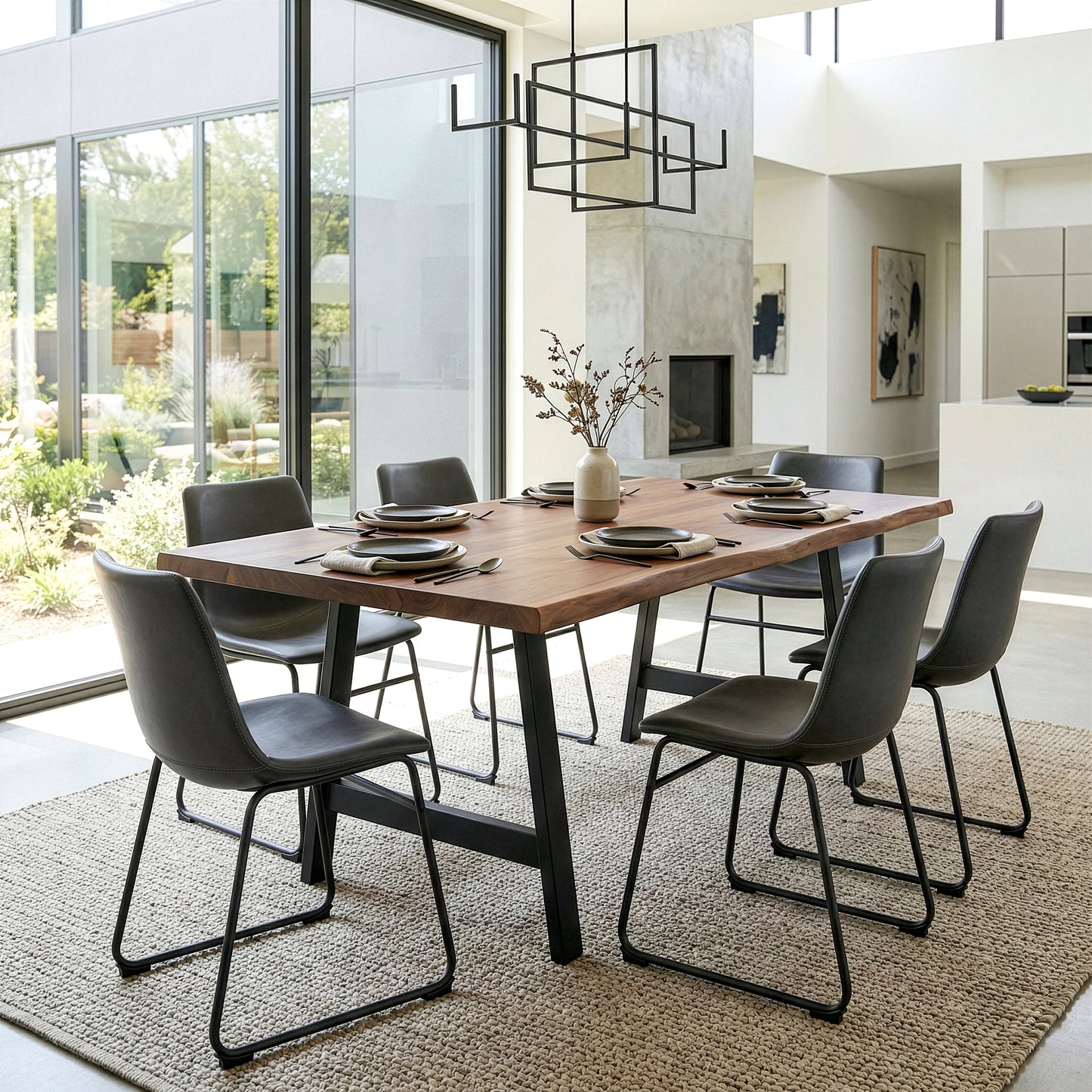Set of 2 Adan Iron Frame Vintage Gray Faux Leather Dining Chair