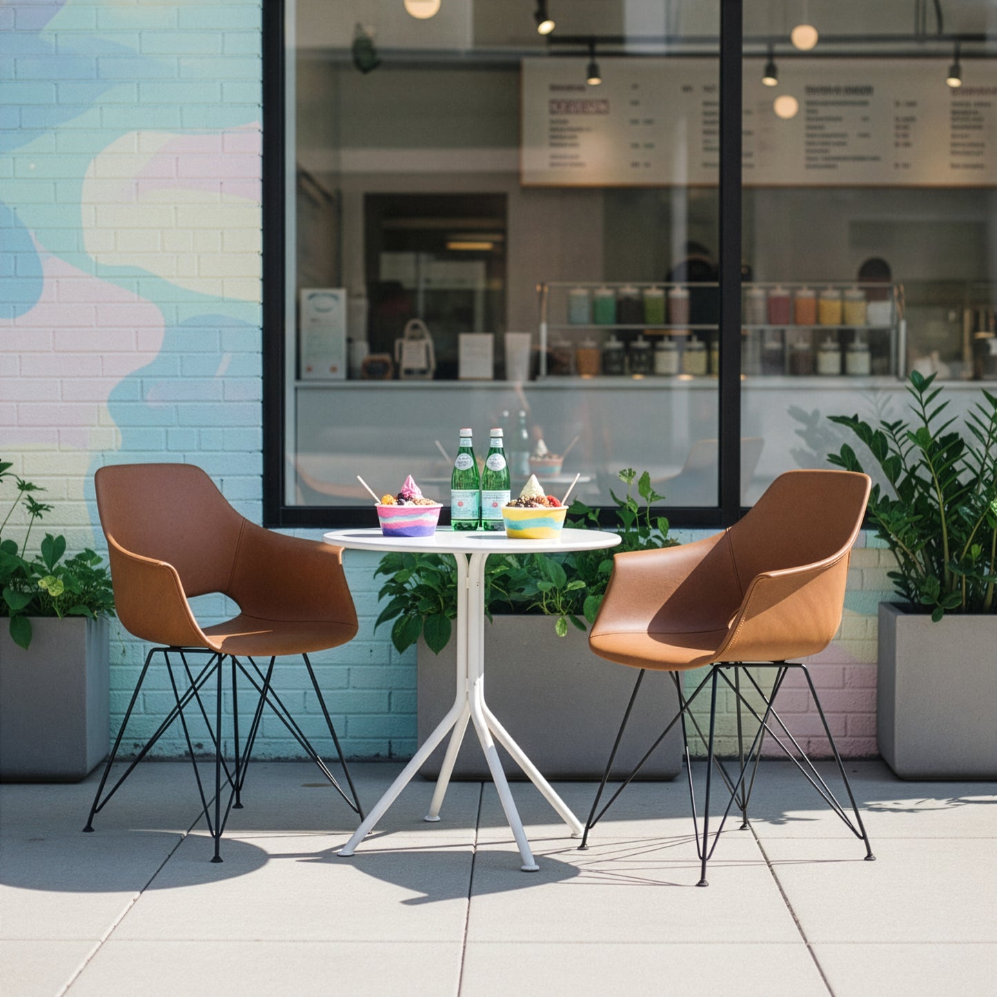 Set of 2 Alora Retro Modern Caramel Brown Arm Chair with Black Steel Legs