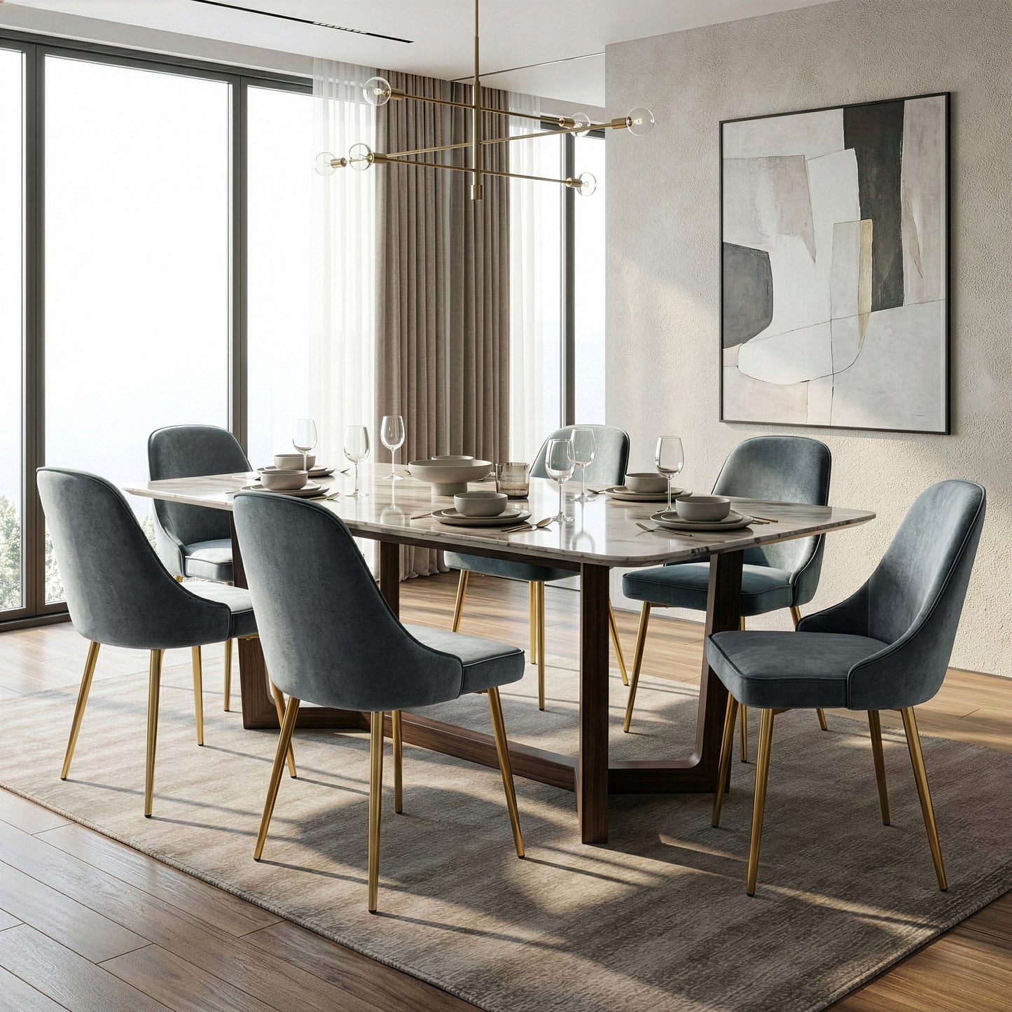 Set of 2 Alpha Grey Velvet Chair with Brushed Golden Steel Legs