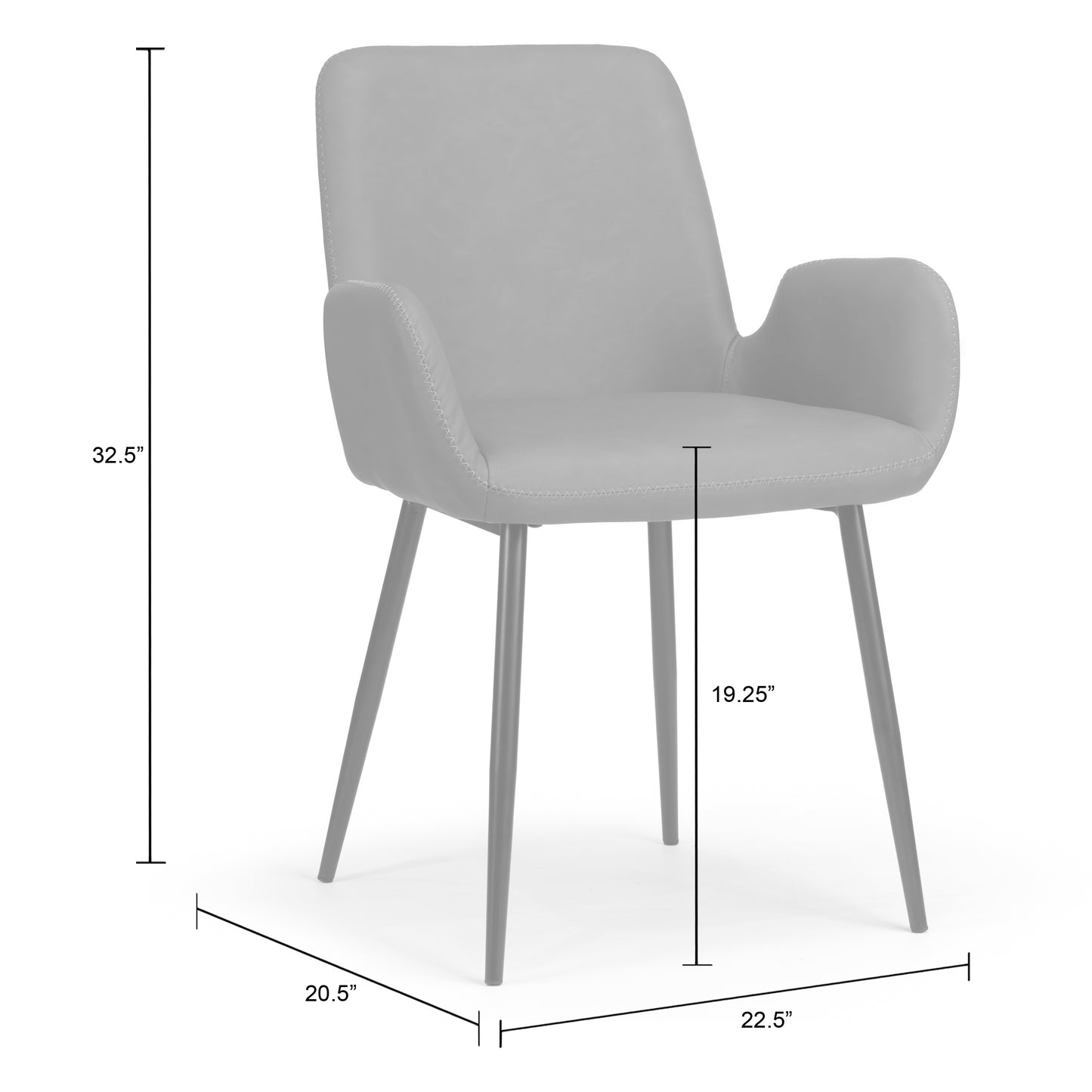 Set of 2 Alrik Caramel Brown Arm Chair with Zigzag Stitching and Black Steel Legs