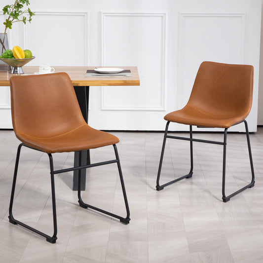 Set of 2 Adan Iron Frame Vintage Cappuccino Faux Leather Dining Chair