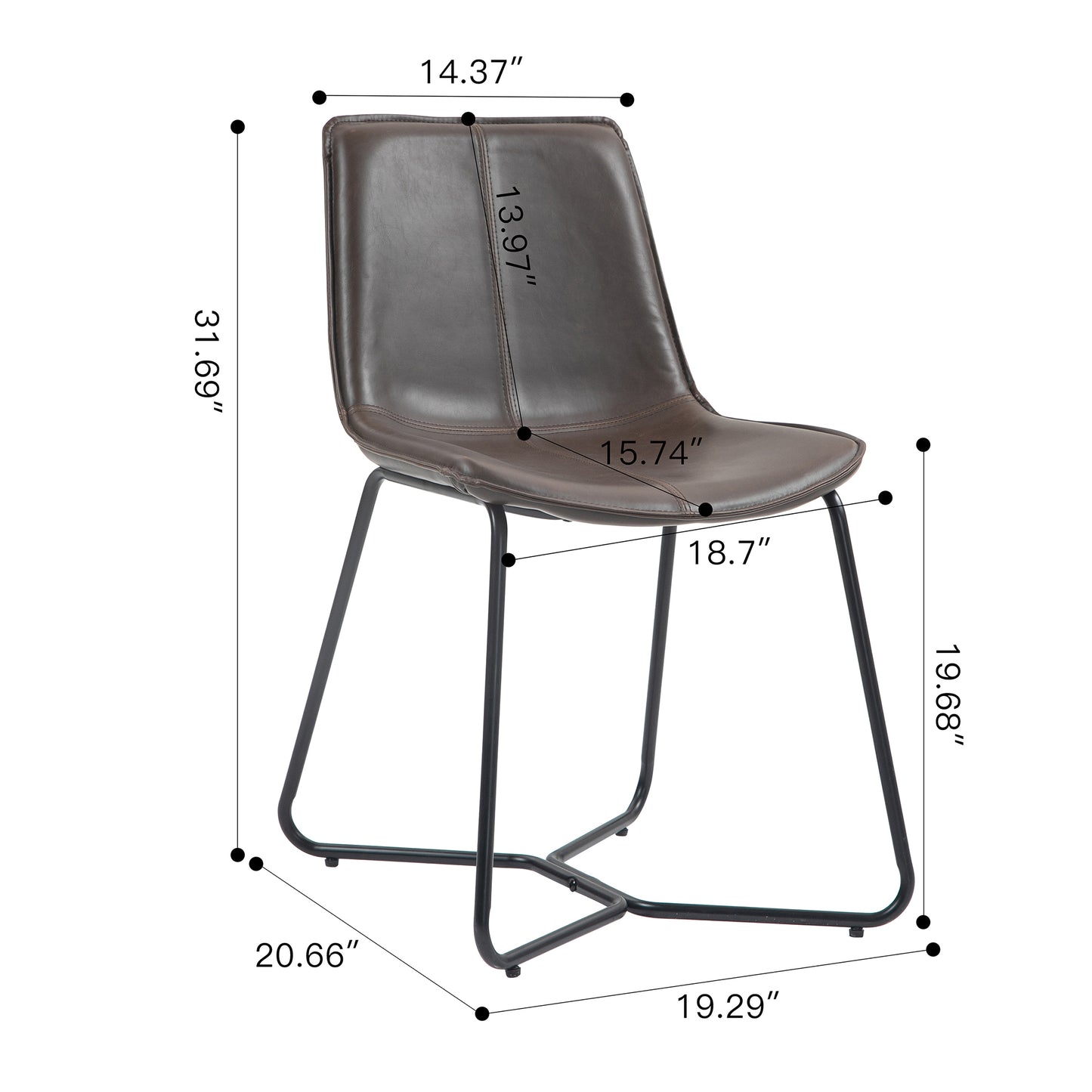 Set of 2 Amery Iron Frame Vintage Brown Faux Leather Dining Chair