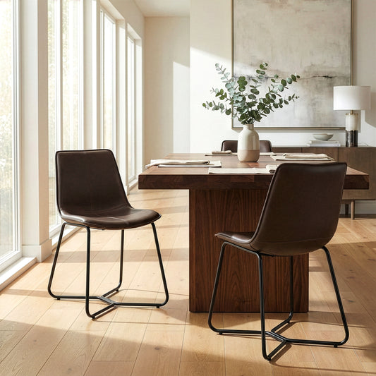 Set of 2 Amery Iron Frame Vintage Brown Faux Leather Dining Chair