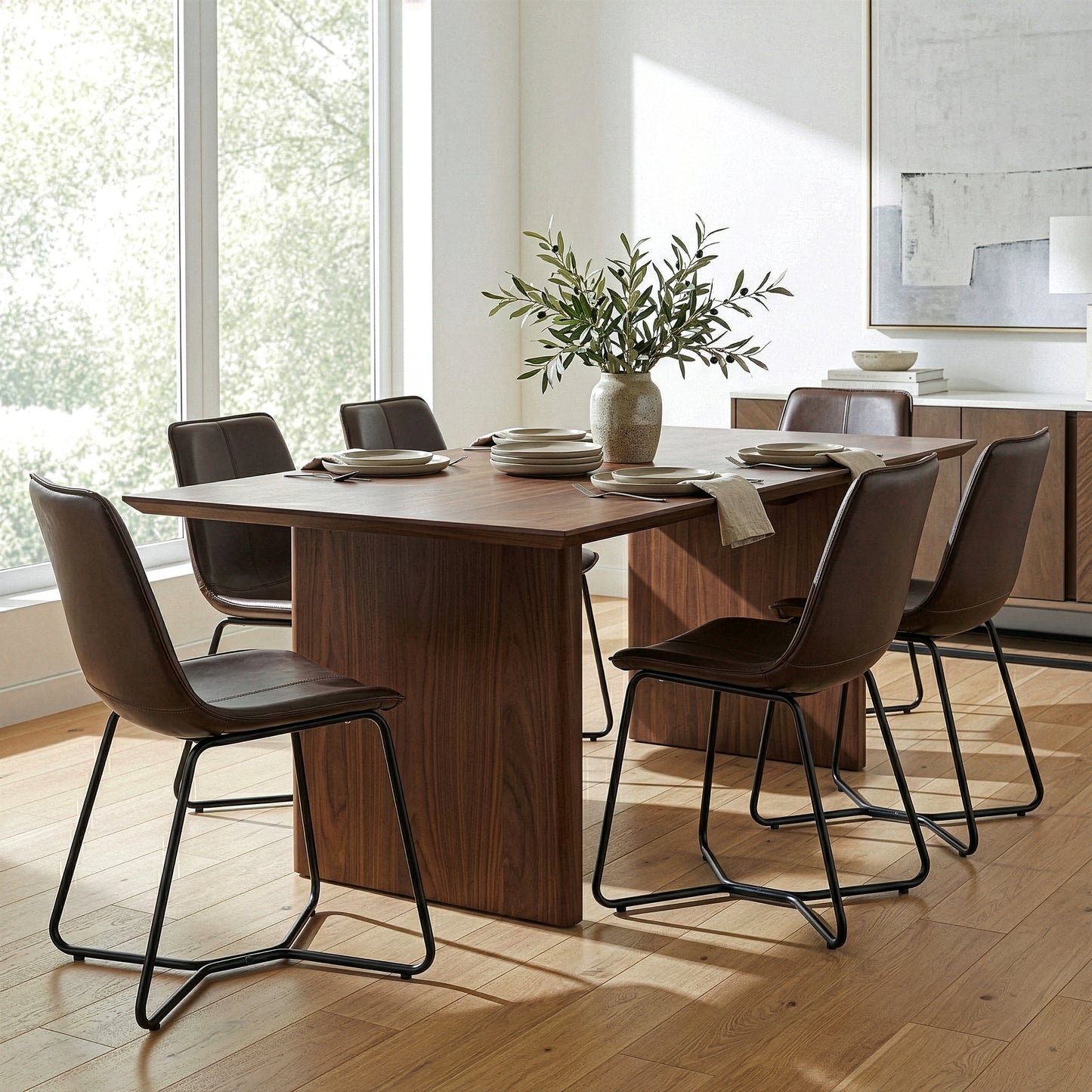 Set of 2 Amery Iron Frame Vintage Brown Faux Leather Dining Chair