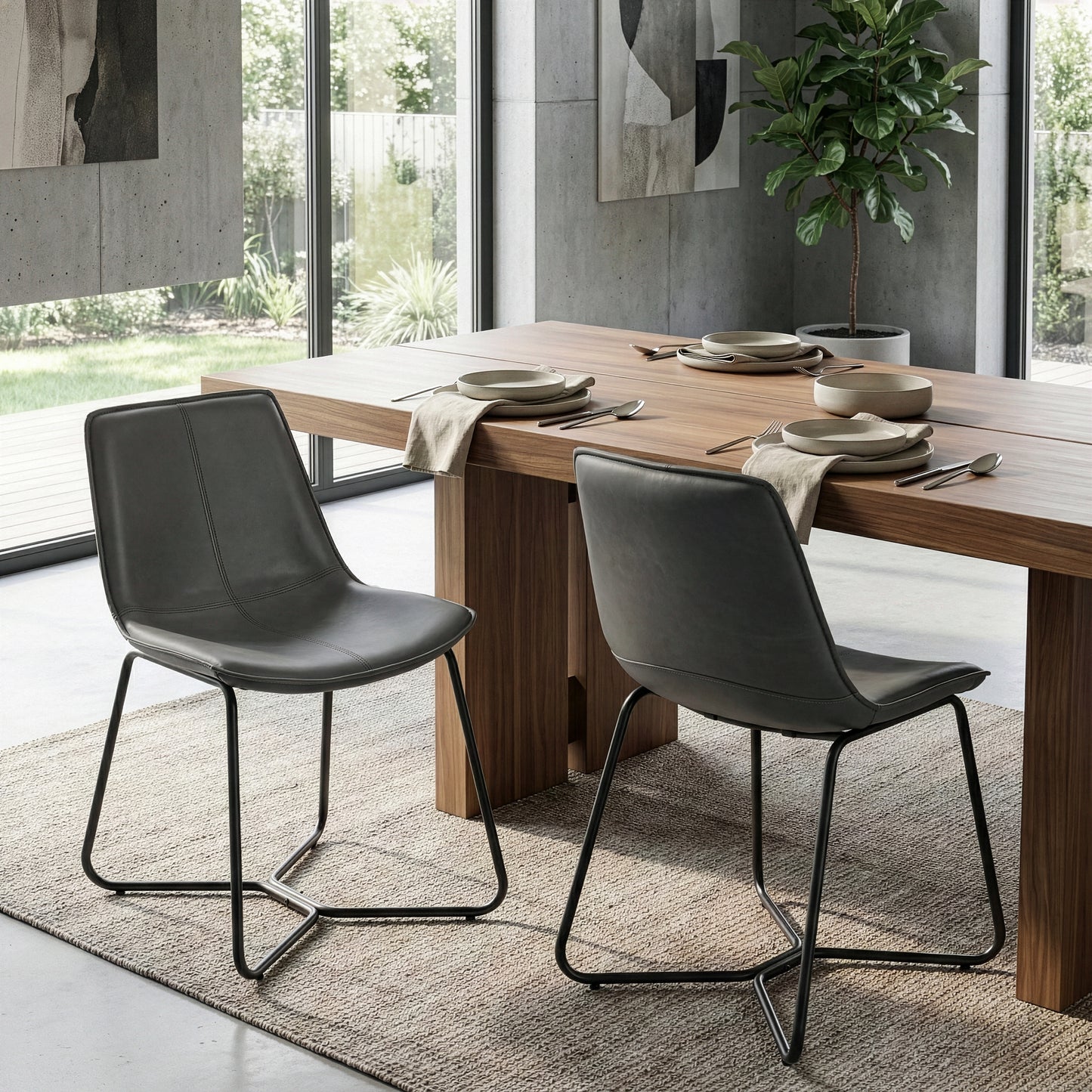 Set of 2 Amery Iron Frame Vintage Grey Faux Leather Dining Chair