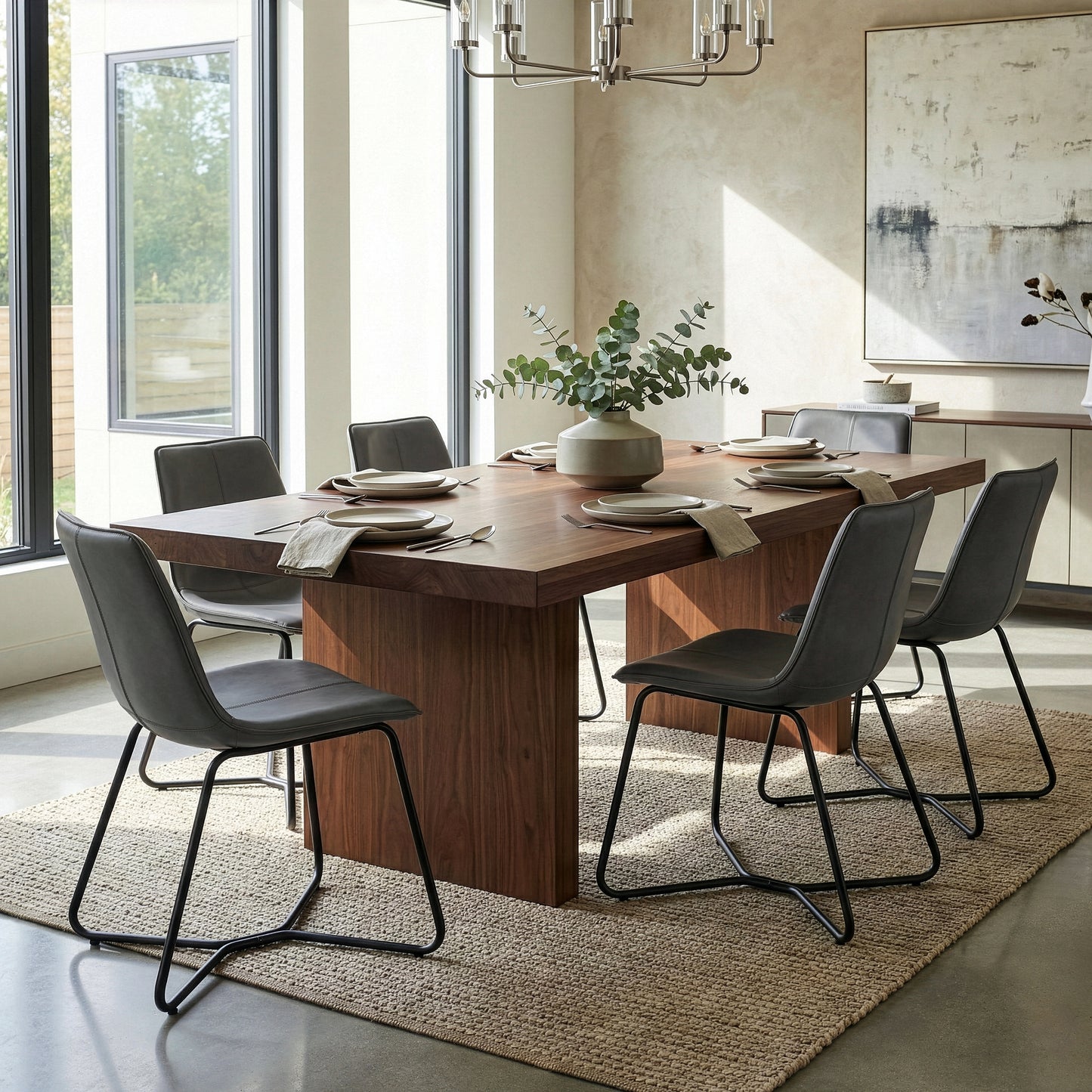 Set of 2 Amery Iron Frame Vintage Grey Faux Leather Dining Chair