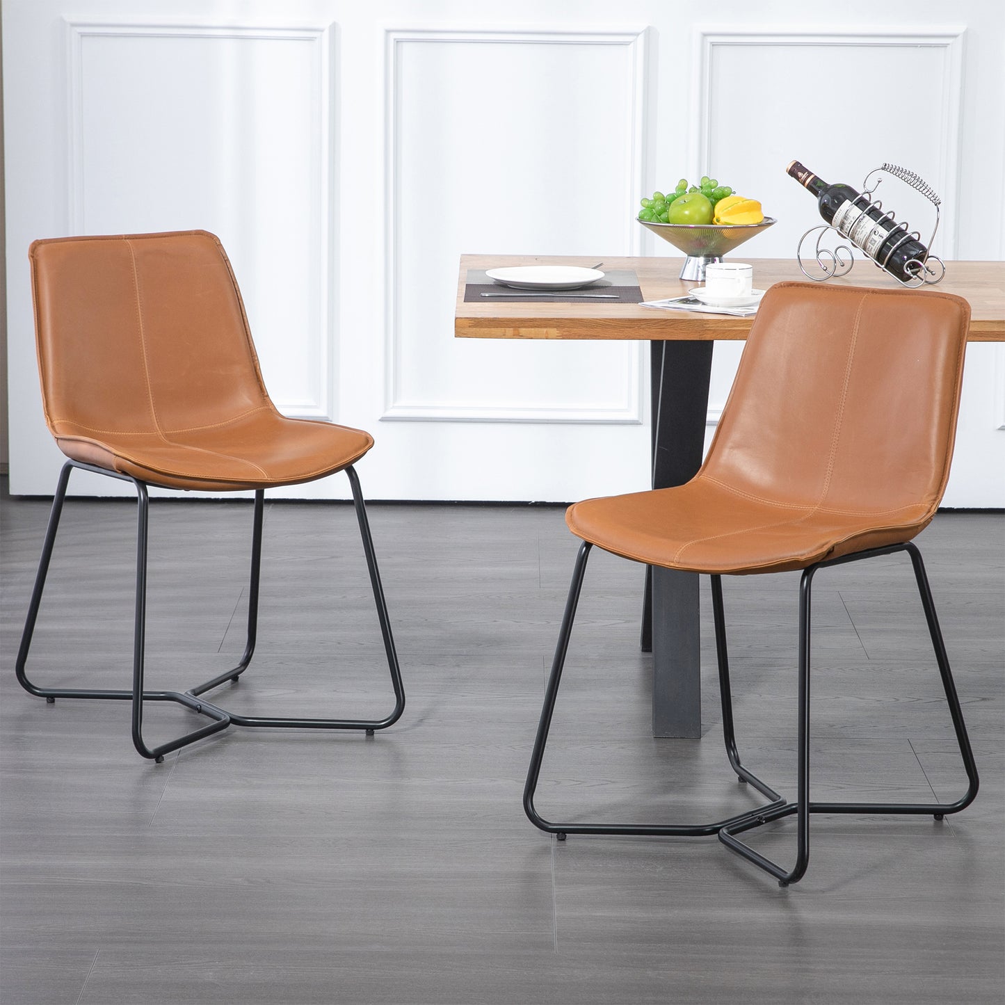 Set of 2 Amery Iron Frame Vintage Cappuccino Faux Leather Dining Chair