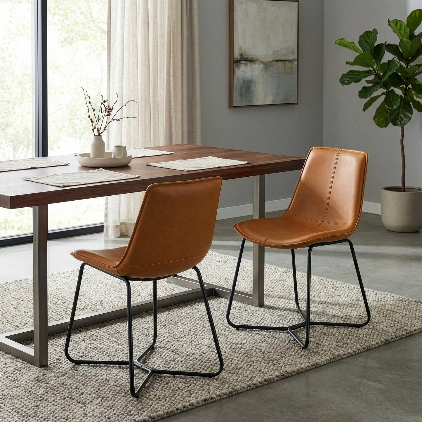 Set of 2 Amery Iron Frame Vintage Cappuccino Faux Leather Dining Chair