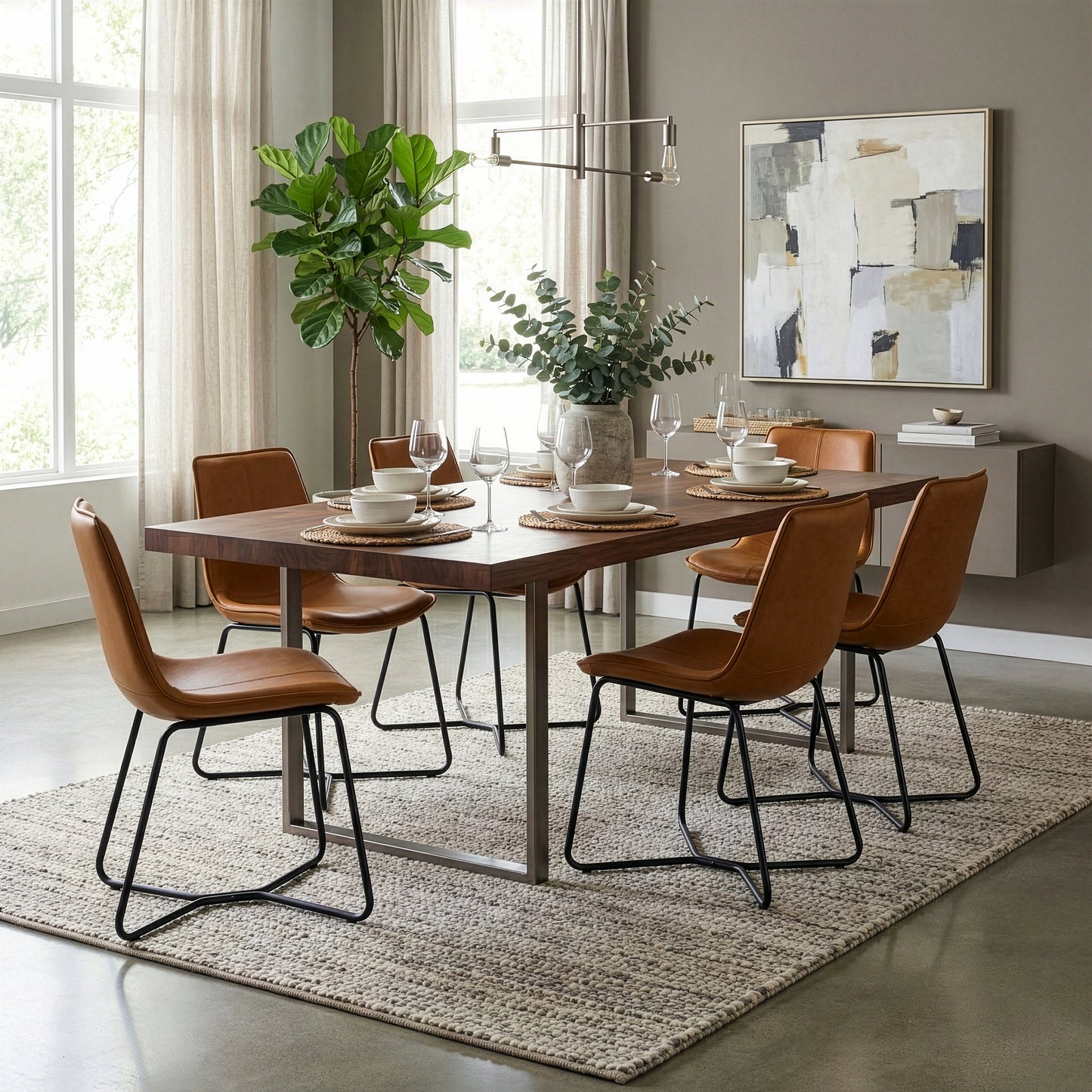 Set of 2 Amery Iron Frame Vintage Cappuccino Faux Leather Dining Chair