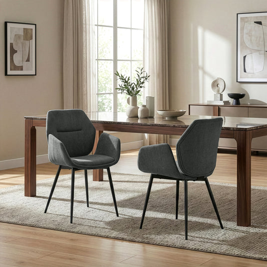 Set of 2 Amari Grey Velvety Fabric Dining Chair with Black Metal Legs